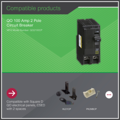 Mini Circuit Breaker 100A 2 Pole 120/240VAC 10kA Plug-in Mount