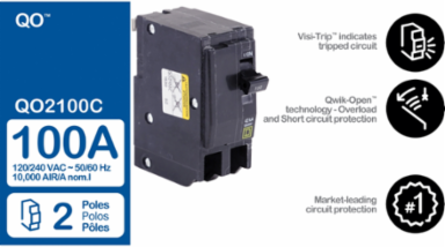 Mini Circuit Breaker 100A 2 Pole 120/240VAC 10kA Plug-in Mount