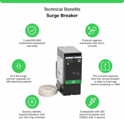 Surge protection device, Surgebreaker, 25kA, 120/240 VAC, 1 phase, 3 wire, SPD type 1