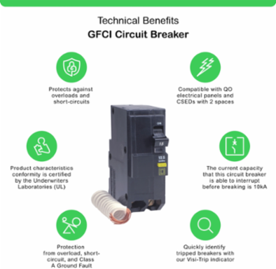 Mini Circuit Breaker 20A 2 Pole 120/240VAC 10kA Ground Fault 6mA