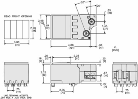 Miniature Circuit Breaker Lug Kit, 225A, 2 Pole, 4 Spaces