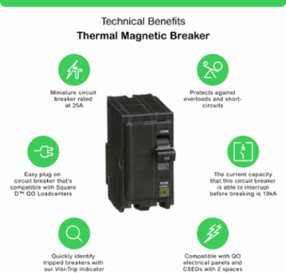 Mini Circuit Breaker 25A 2 Pole 120/240V AC 10kA Plug-in Mount