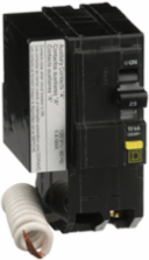 Mini circuit breaker, QO, 25A, 2 pole, 120/240VAC, 10kA, plug in, 6mA grd fault A, pigtail, aux switch 1A [TAA]