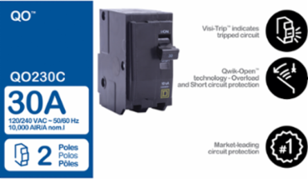 Miniature Circuit Breaker, 30A, 2 Pole, 120/240VAC, 10kA