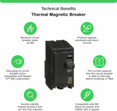 Miniature Circuit Breaker, 30A, 2 Pole, 120/240VAC, 10kA