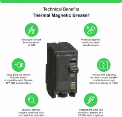Mini Circuit Breaker, 40A, 2 Pole, 120/240VAC, 10kA, Plug-in Mount