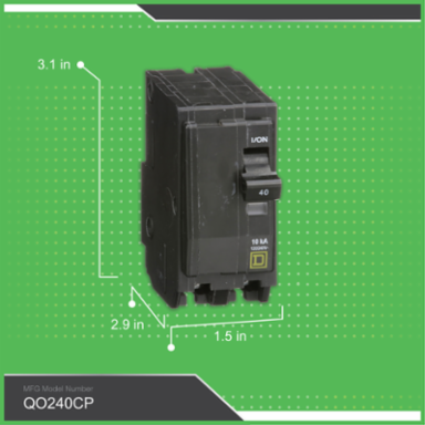 Mini Circuit Breaker, 40A, 2 Pole, 120/240VAC, 10kA, Plug-in Mount
