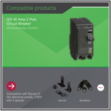 Mini Circuit Breaker, 40A, 2 Pole, 120/240VAC, 10kA, Plug-in Mount