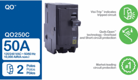 Mini Circuit Breaker 50A 2 Pole 120/240VAC 10kA Plug-in Mount