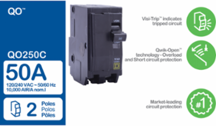 Mini Circuit Breaker 50A 2 Pole 120/240VAC 10kA Plug-in Mount