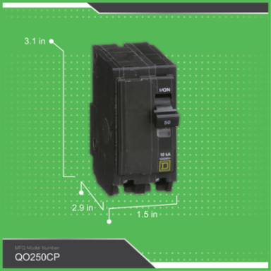 Mini Circuit Breaker 50A 2 Pole 120/240VAC 10kA Plug-in Mount