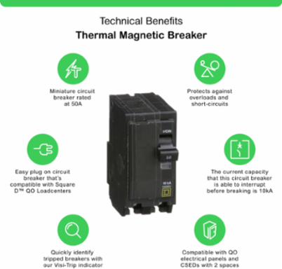 Mini Circuit Breaker 50A 2 Pole 120/240VAC 10kA Plug-in Mount