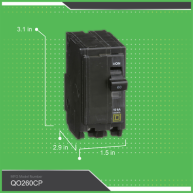 Mini Circuit Breaker 60A 2 Pole 120/240V AC 10kA Plug-In Mount