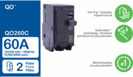 Mini Circuit Breaker 60A 2 Pole 120/240V AC 10kA Plug-In Mount