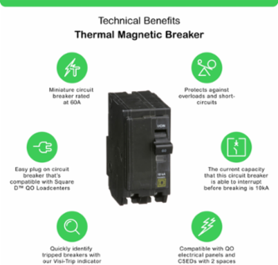 Mini Circuit Breaker 60A 2 Pole 120/240V AC 10kA Plug-In Mount