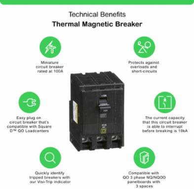 Mini circuit breaker, QO, 100A, 3 pole, 240VAC, 10kA, plug in