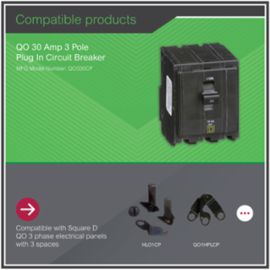 Mini Circuit Breaker, 30A, 3 Pole, 120/240V AC, 10kA, Plug-In Mount