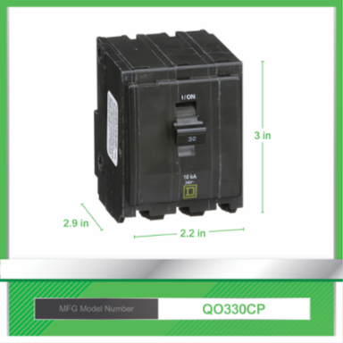 Mini Circuit Breaker, 30A, 3 Pole, 120/240V AC, 10kA, Plug-In Mount