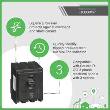 Mini Circuit Breaker, 30A, 3 Pole, 120/240V AC, 10kA, Plug-In Mount