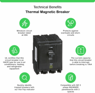 Mini Circuit Breaker, 40A, 3 Pole, 120/240VAC, 10kA Breaking Capacity