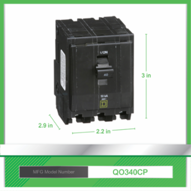 Mini Circuit Breaker, 40A, 3 Pole, 120/240VAC, 10kA Breaking Capacity