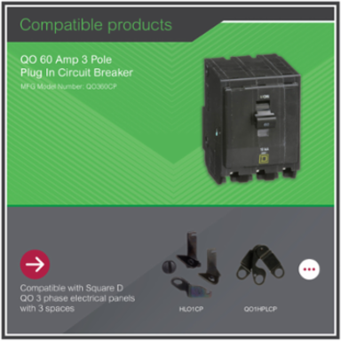 Mini Circuit Breaker 60A 3 Pole 10kA Plug-in Mount 120/240VAC