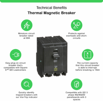 Mini Circuit Breaker 60A 3 Pole 10kA Plug-in Mount 120/240VAC