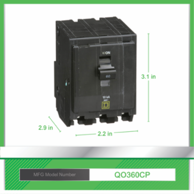 Mini Circuit Breaker 60A 3 Pole 10kA Plug-in Mount 120/240VAC
