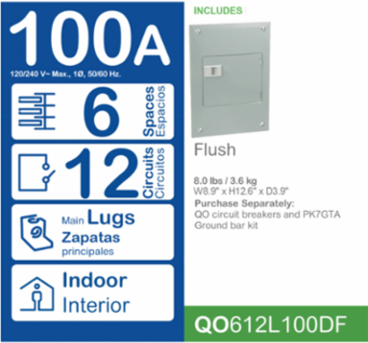 QO Circuit Breaker Loadcentre 240V 100A 1 Phase 6 Spaces NEMA 1