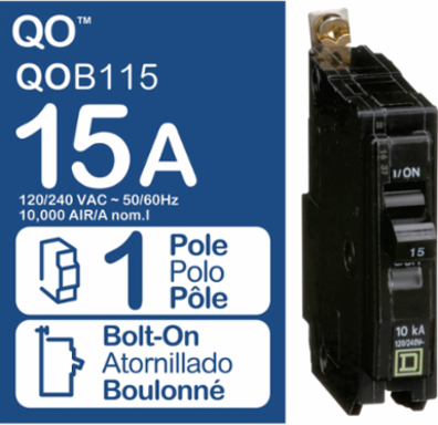 Mini Circuit Breaker 15A 1 Pole 120/240VAC 10kA Bolt-On Mount