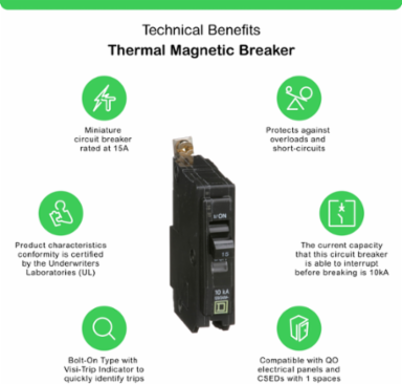 Mini Circuit Breaker 15A 1 Pole 120/240VAC 10kA Bolt-On Mount