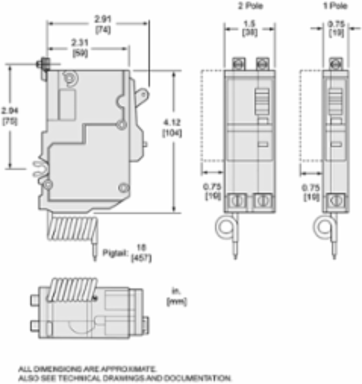 Mini Circuit Breaker 15A 1 Pole 120V AC 10kA Ground Fault 30mA Bolt-On