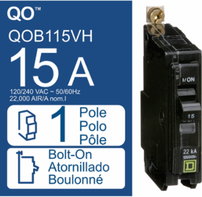 Mini Circuit Breaker 15A 1 Pole 120/240VAC 22kA Bolt On Mount