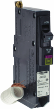 Mini circuit breaker, QO, 15A, 1 pole, 120VAC, 22kA, bolt on, dual function, pigtail [TAA]