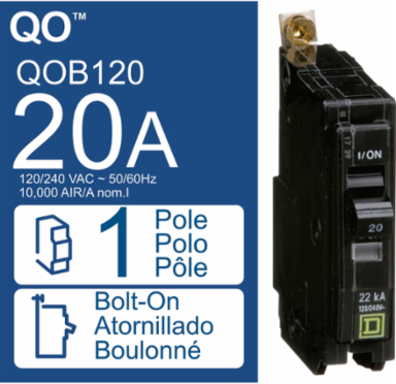 Miniature Circuit Breaker 20A 1-Pole 120/240VAC 10kA Bolt-On Mount