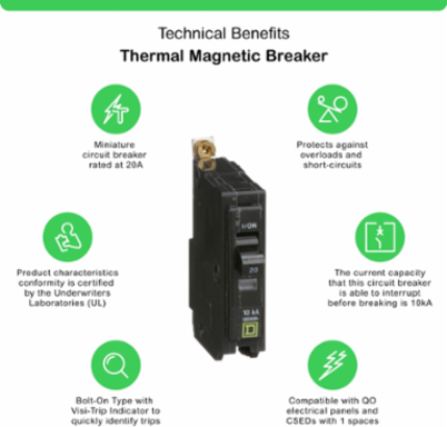 Miniature Circuit Breaker 20A 1-Pole 120/240VAC 10kA Bolt-On Mount