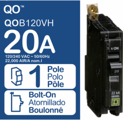 Mini Circuit Breaker 20A 1 Pole 120/240V AC 22kA Bolt-On Mount