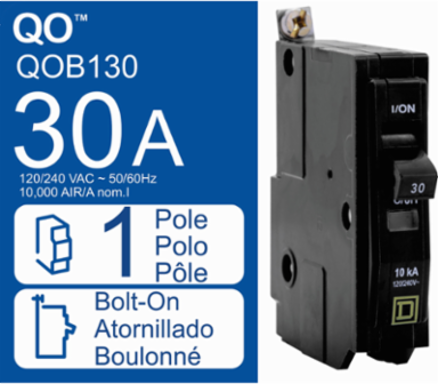 Mini Circuit Breaker 30A 1 Pole 120/240VAC 10kA Bolt-On Mount