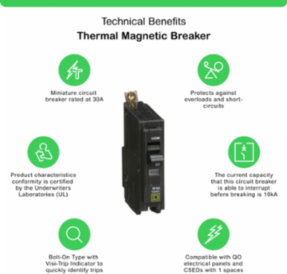 Mini Circuit Breaker 30A 1 Pole 120/240VAC 10kA Bolt-On Mount