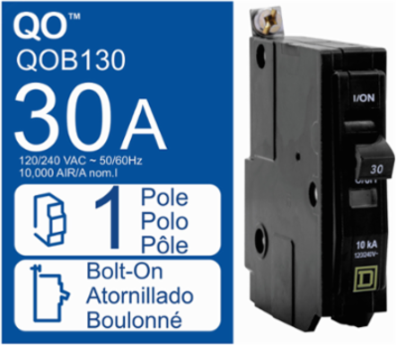 Mini Circuit Breaker 30A 1 Pole 120/240VAC 10kA Bolt-On Mount