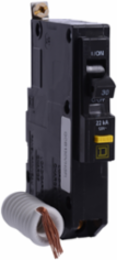 Mini circuit breaker, QO, 30A, 1 pole, 120VAC, 22kA, bolt on, 6mA grd fault A, pigtail