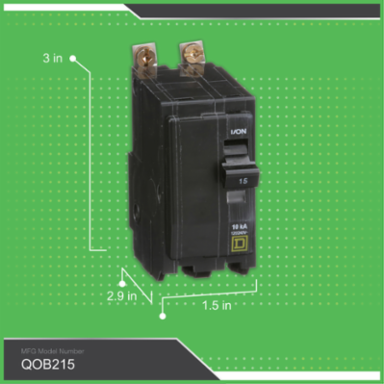 Mini Circuit Breaker 15A 2 Pole 120/240VAC 10kA Bolt-On Mount