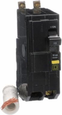Miniature Circuit Breaker, 15A, 2 Pole, 120/240VAC, 10kA, Ground Fault 6mA