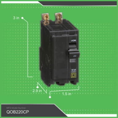 Mini Circuit Breaker 20A 2 Pole 120/240VAC 10kA Bolt-On Mount