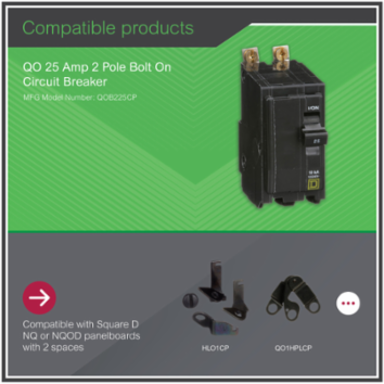 Mini Circuit Breaker 25A 2 Pole 120/240VAC 10kA Bolt-On Mount