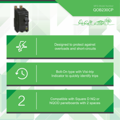 Mini Circuit Breaker 30A 2Pole 120/240V AC 10kA Bolt-On Mount