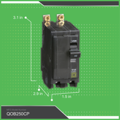 Mini Circuit Breaker 50A 2-Pole 120/240V AC 10kA Bolt-On Mount
