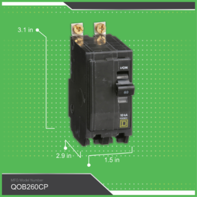 Mini Circuit Breaker 60A, 2 Pole, 120/240V AC, 10kA, Bolt-On Mount