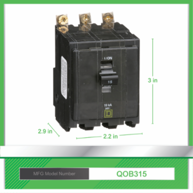 Mini Circuit Breaker, 15A, 3 Pole, 120/240VAC, 10kA