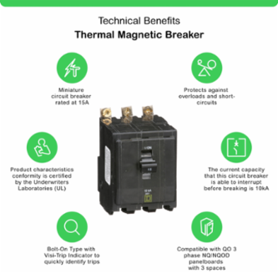 Mini Circuit Breaker, 15A, 3 Pole, 120/240VAC, 10kA